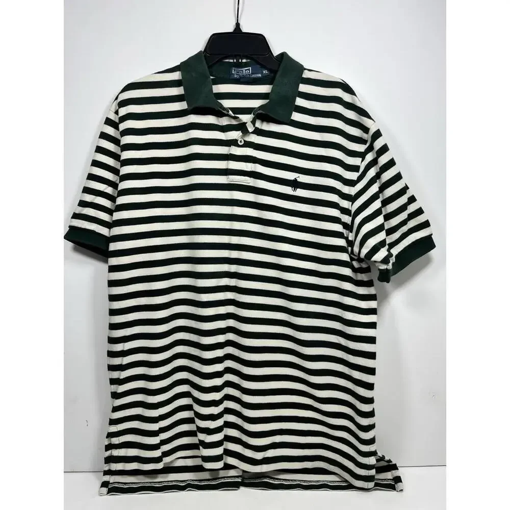 Lot Of 2 Polo Ralph Lauren Short Sleeve Polo Shirts XL Solid & Stripe Pony